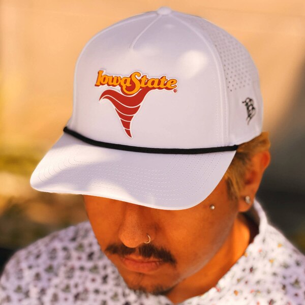Branded Bills Iowa State Swirl White Adjustable Rope Hat front